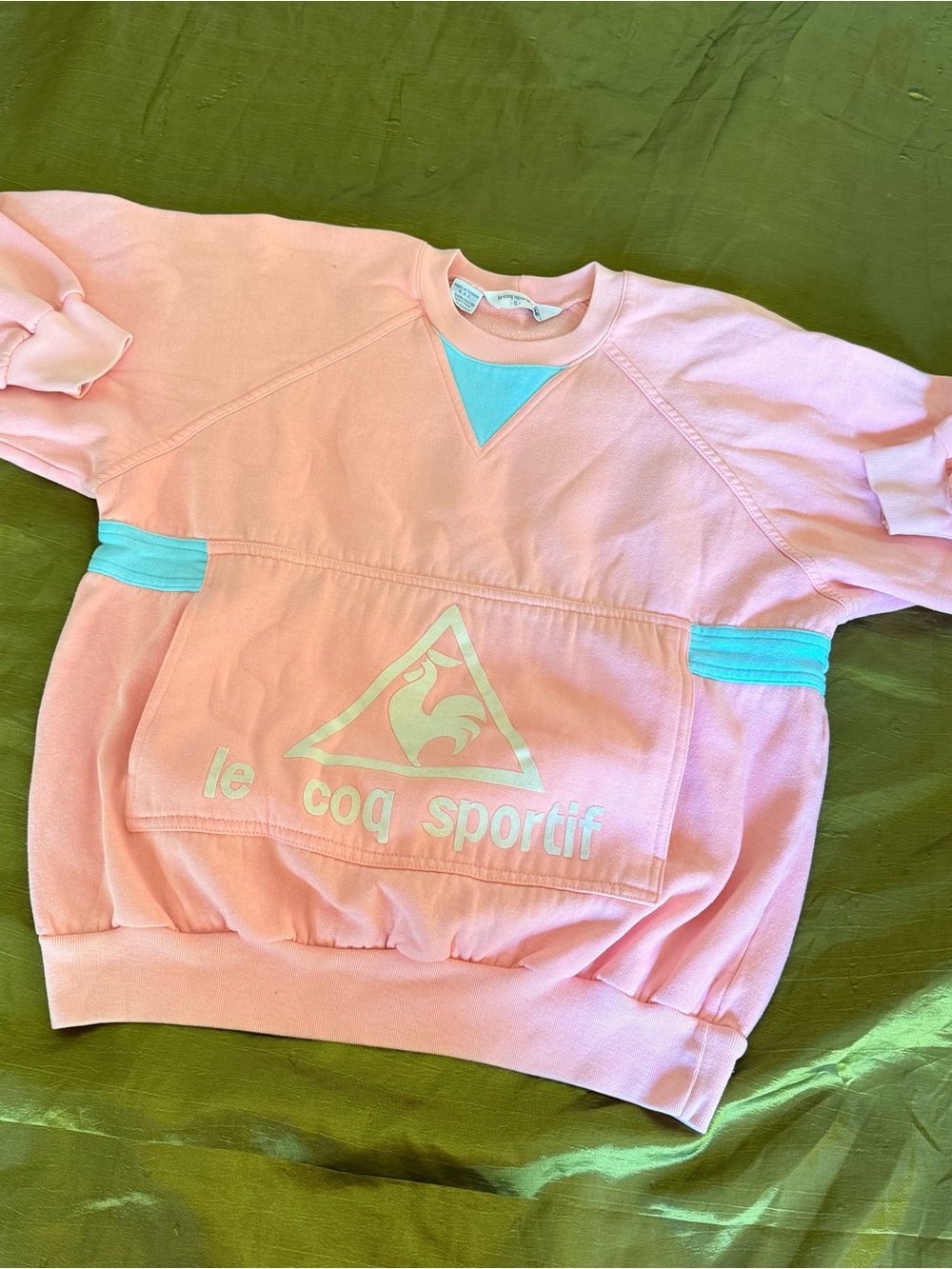 Le Coq Sportif Pink Sweatshirt with Aqua V-Inset - Picture 7 of 12